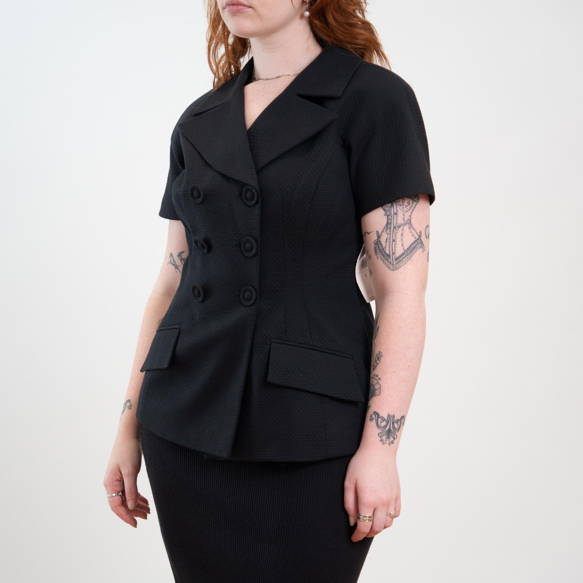 Vintage 90s Christian Dior Black Short Sleeve Blazer Top NWT - Medium