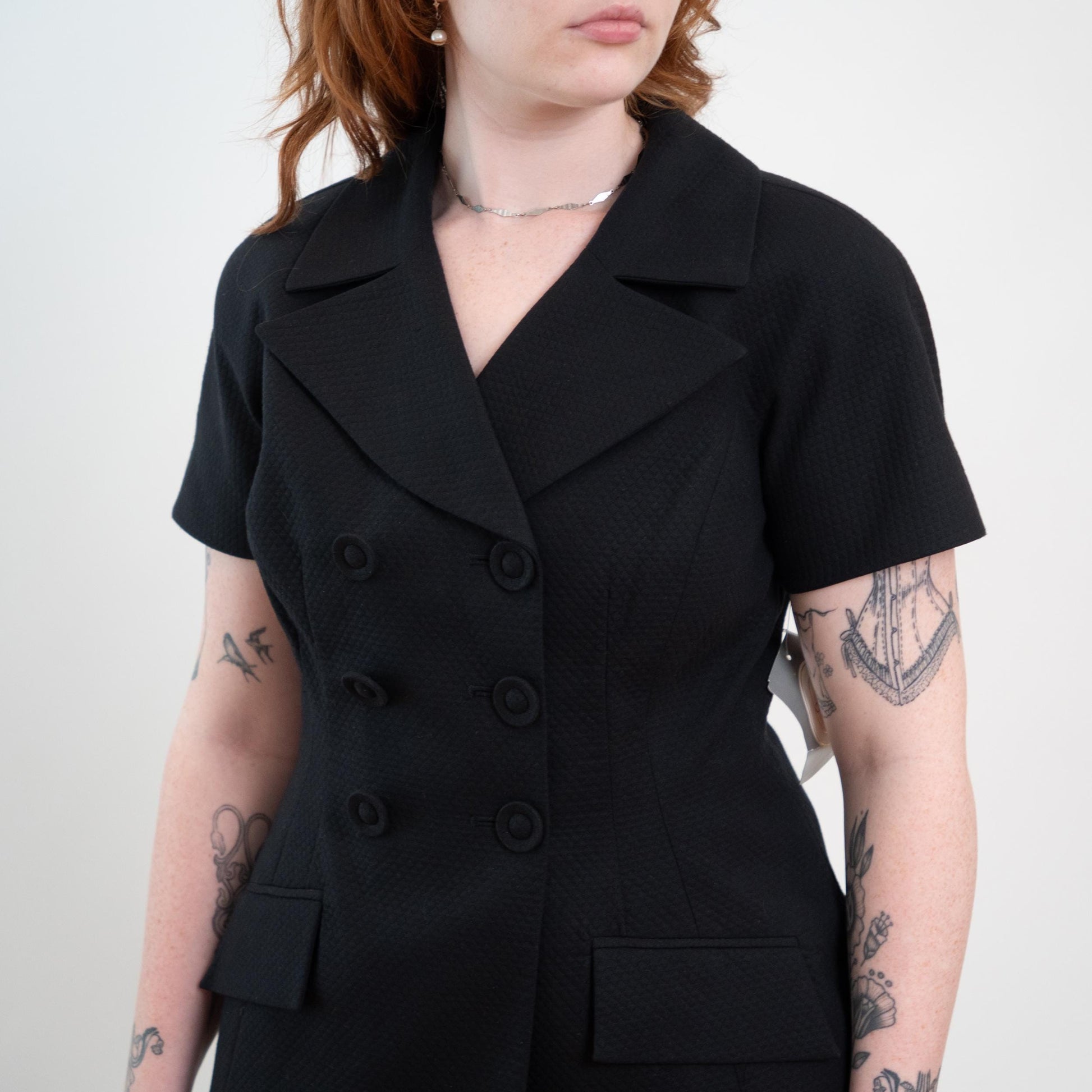 Vintage 90s Christian Dior Black Short Sleeve Blazer Top NWT - Medium