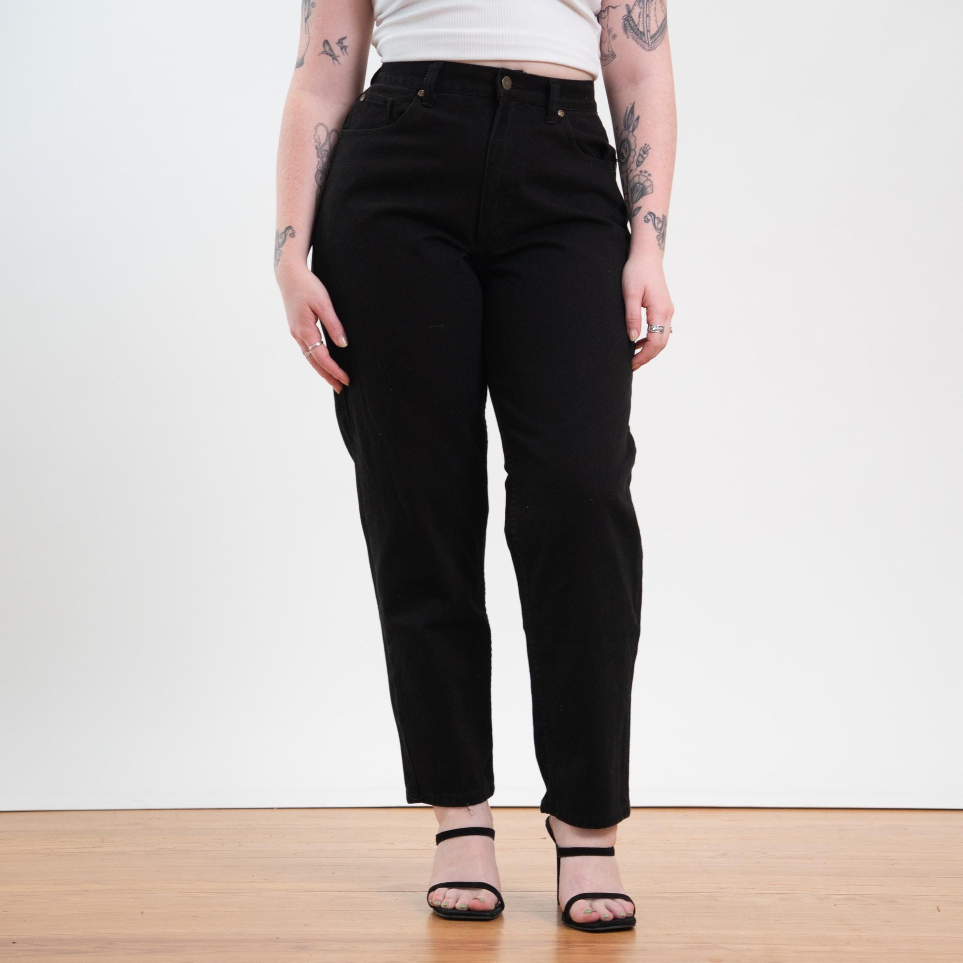 Vintage Y2K Jet Black High Waisted Jeans - Size 12 Petite, 30" Waist