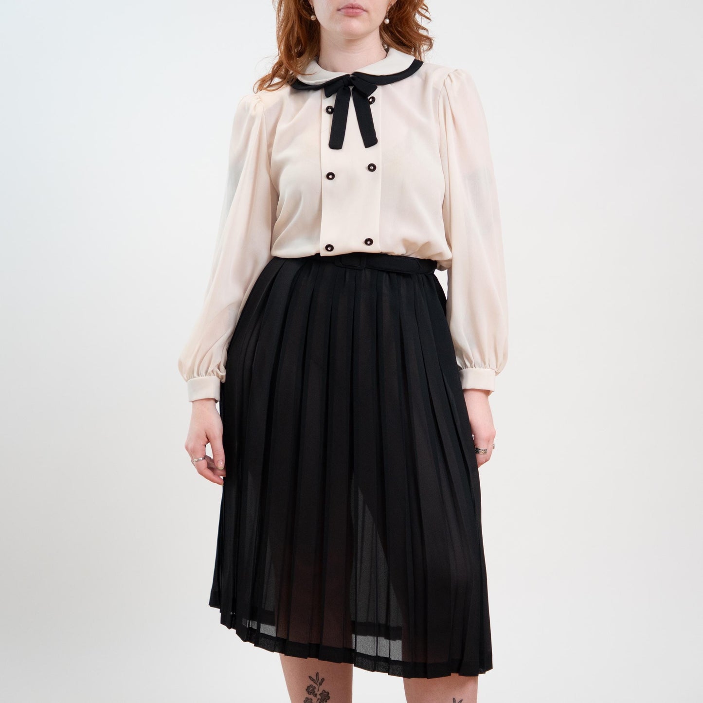 Vintage 80s Goth Black & White Shirt Dress - Medium