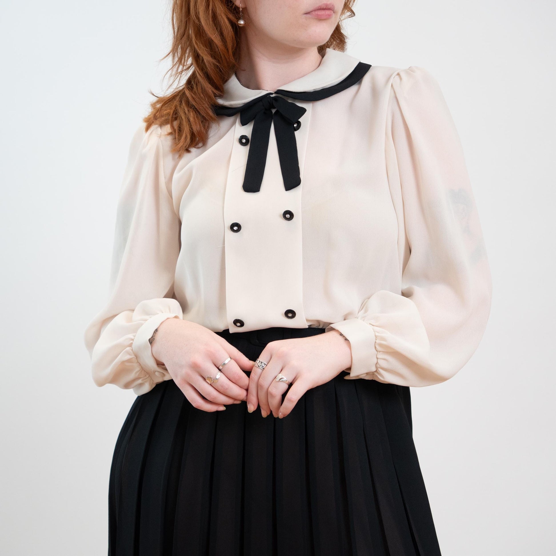 Vintage 80s Goth Black & White Shirt Dress - Medium