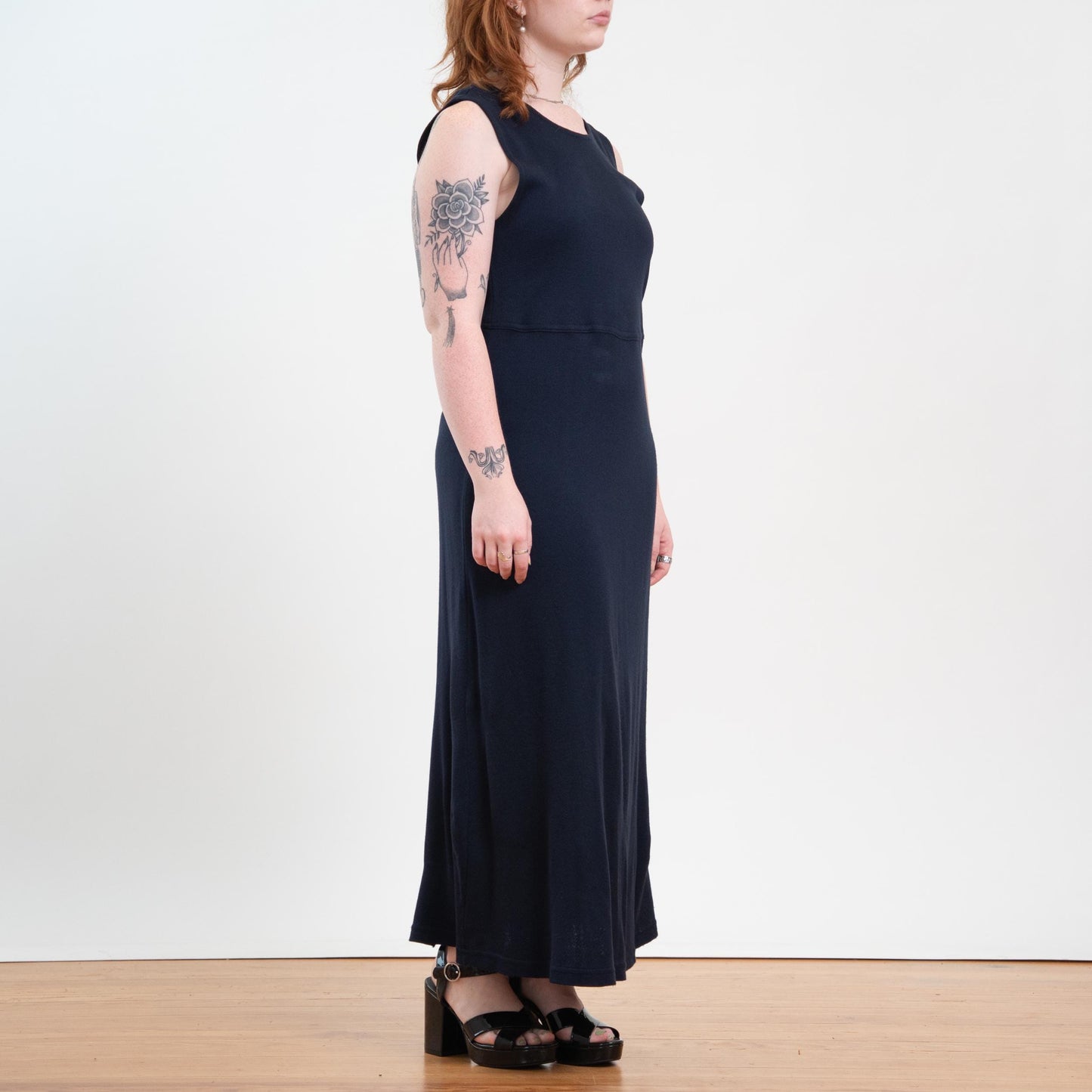 Vintage 90s Midnight Blue Knit Maxi Tank Dress - Extra Large