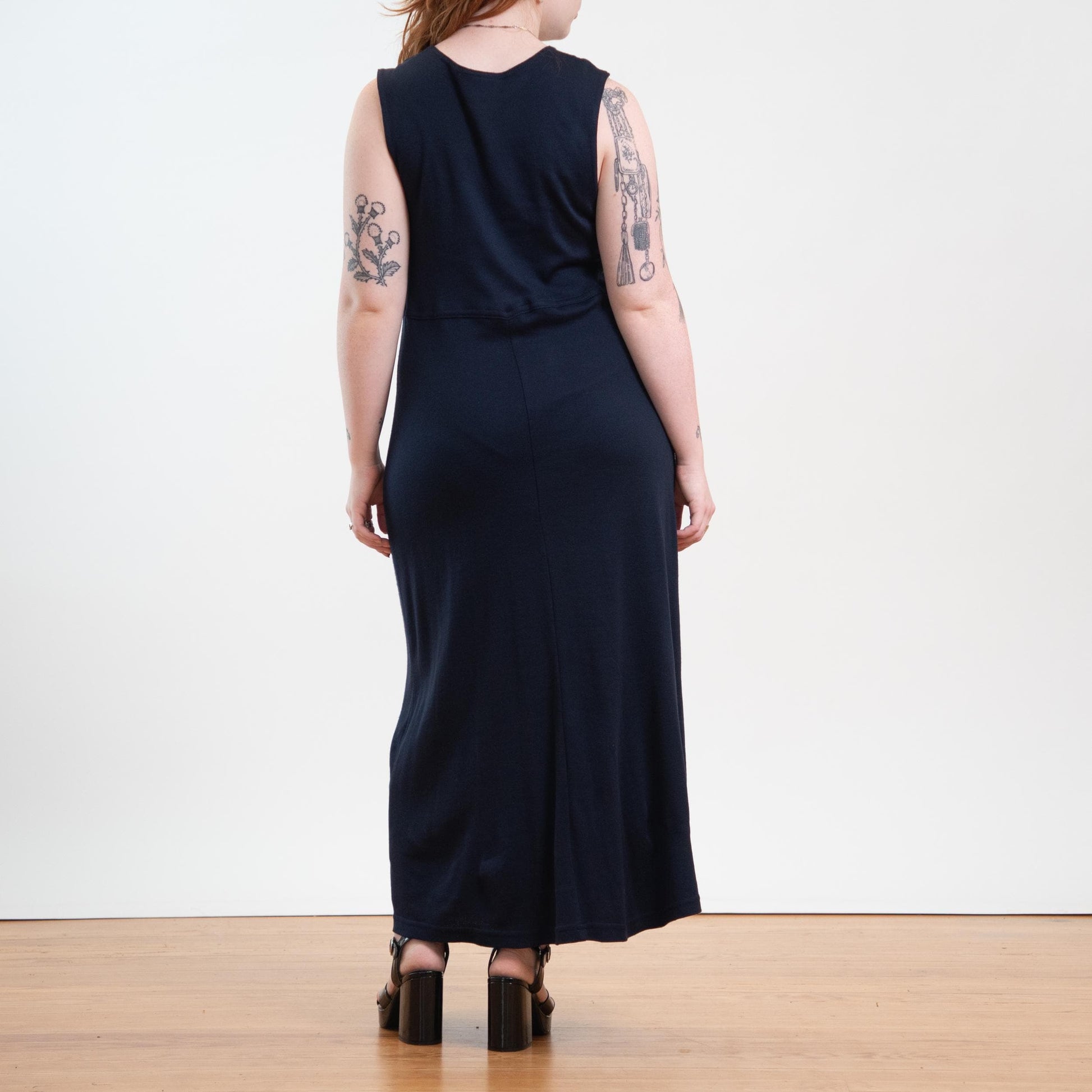 Vintage 90s Midnight Blue Knit Maxi Tank Dress - Extra Large
