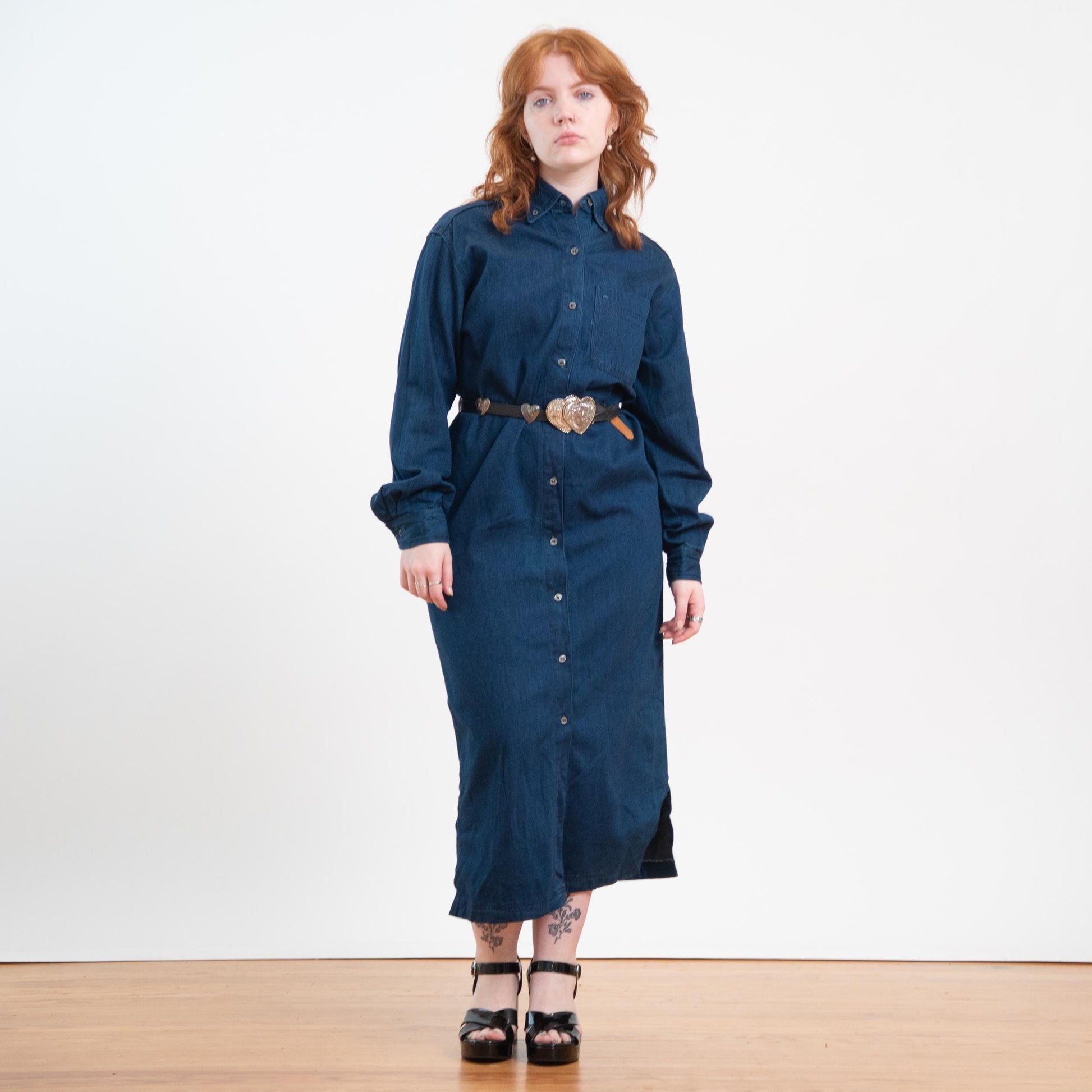 Vintage 90s J. Crew Dark Wash Chambray Maxi Shirtdress - Medium