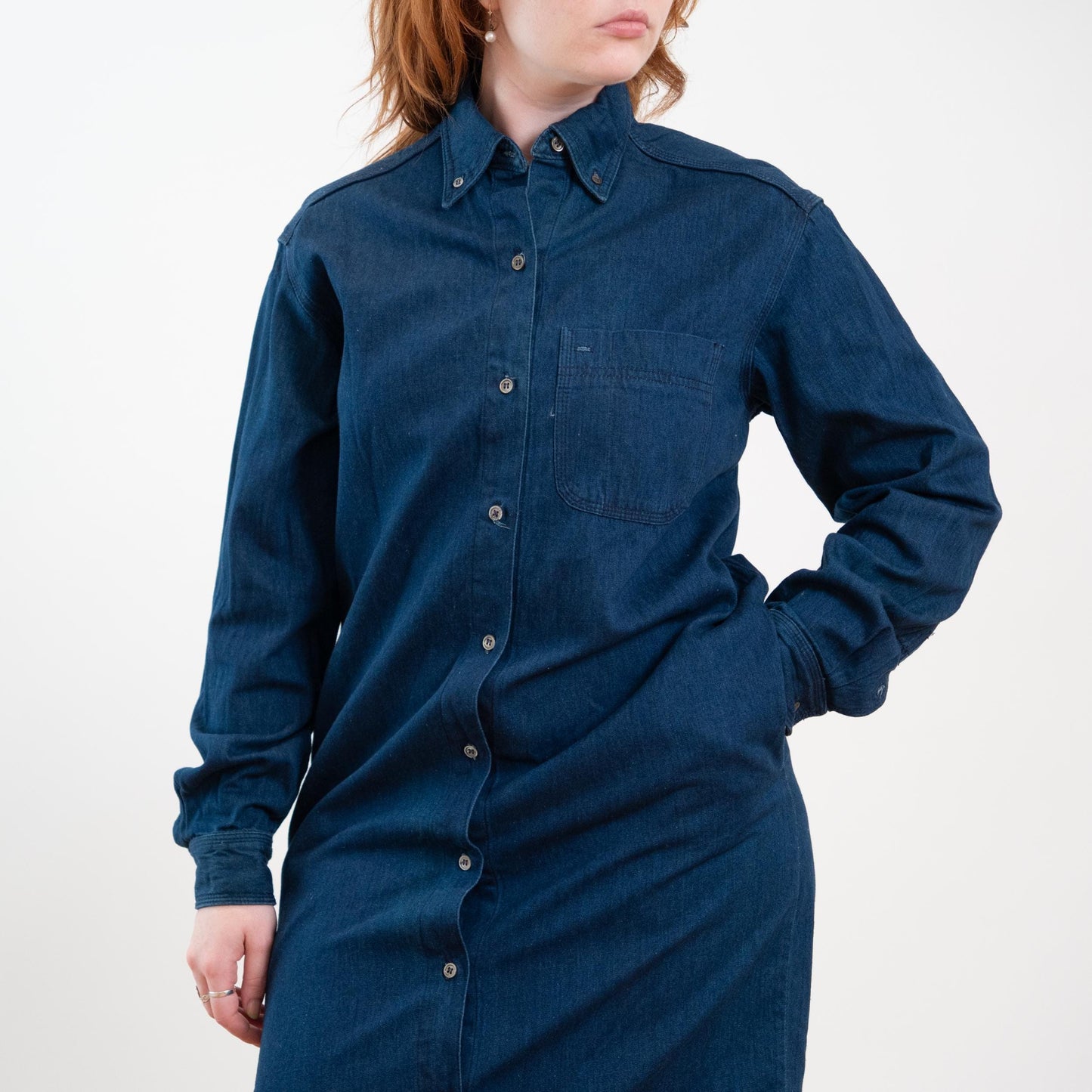 Vintage 90s J. Crew Dark Wash Chambray Maxi Shirtdress - Medium