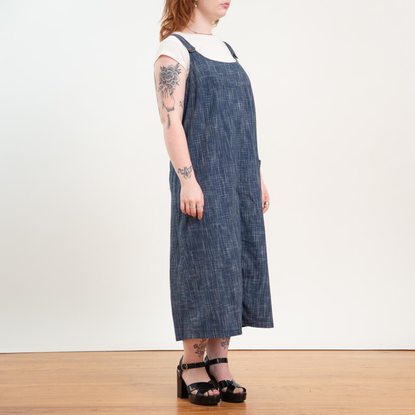Vintage 90s Blue Crosshatch Chambray Pinafore - Extra Large