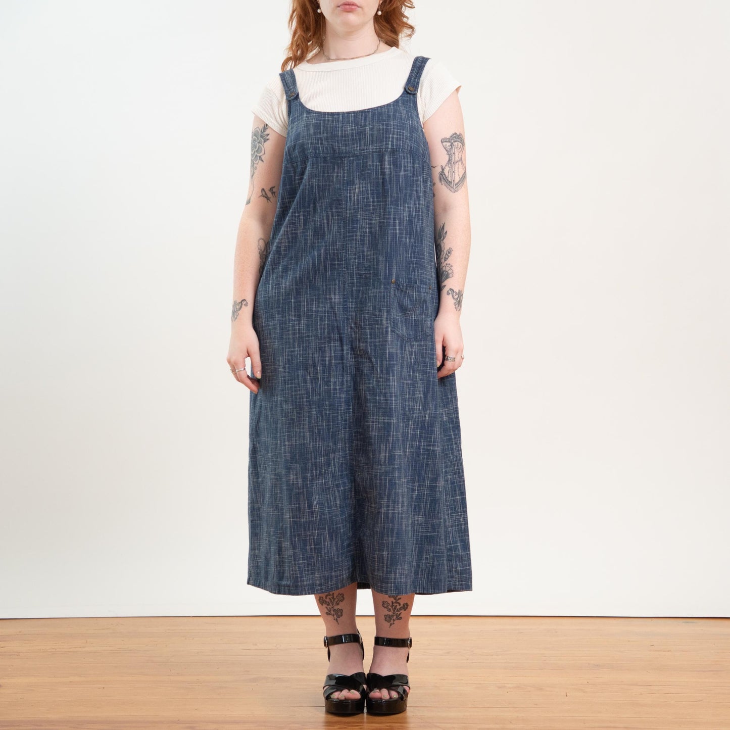 Vintage 90s Blue Crosshatch Chambray Pinafore - Extra Large