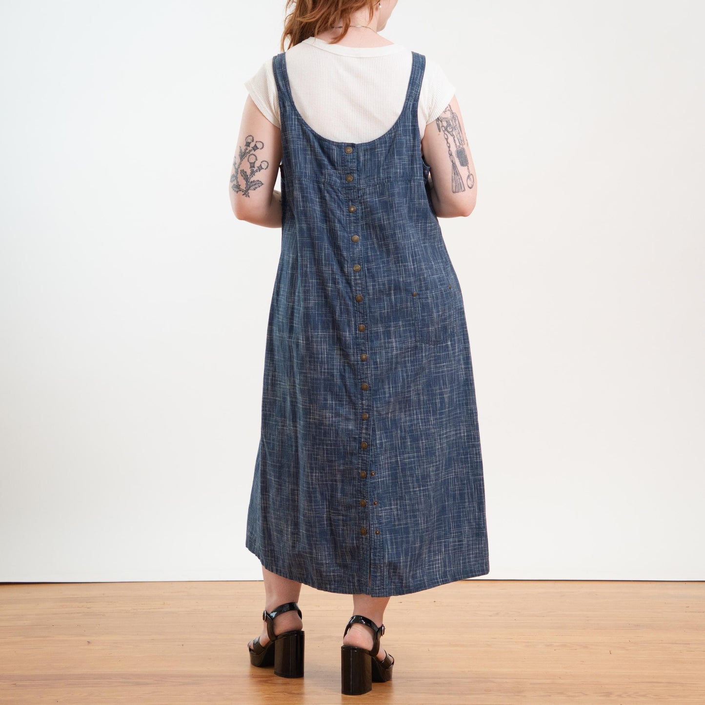 Vintage 90s Blue Crosshatch Chambray Pinafore - Extra Large