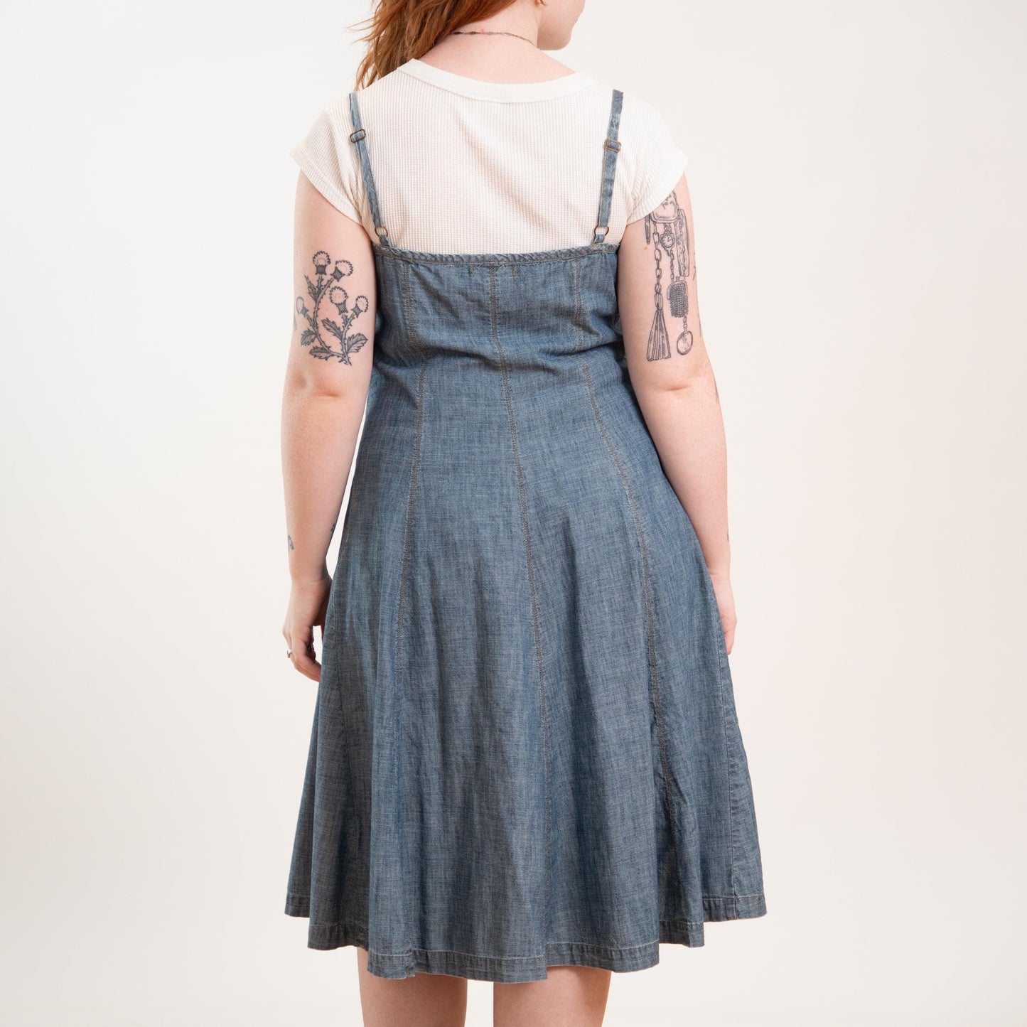 Vintage Y2K Ralph Lauren Chambray Pinafore Midi Dress - Small to Medium