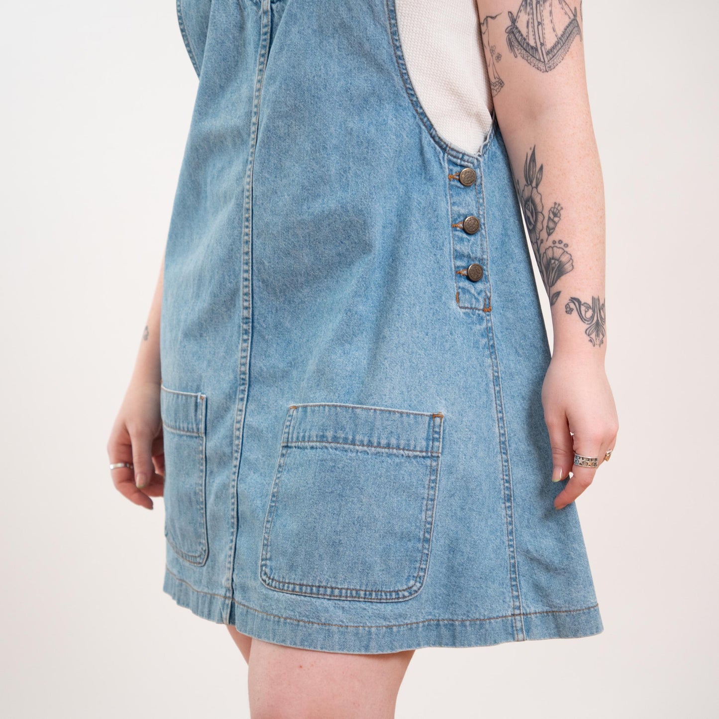 Vintage 90s Light Wash Denim Overall Mini Dress - 1X