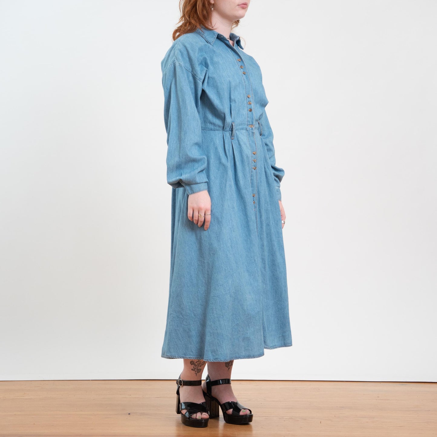 Vintage 90s Western Chambray Maxi Shirtdress - Medium to Large