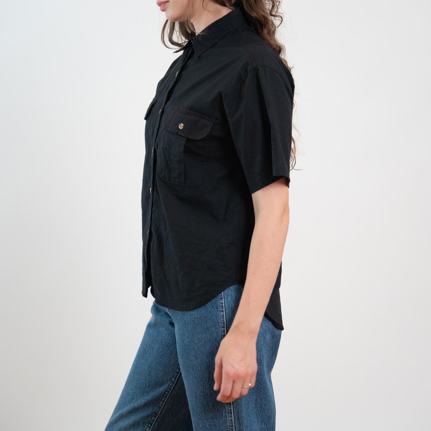 Vintage 80s Black Cotton Patch Pocket Shirt - Medium