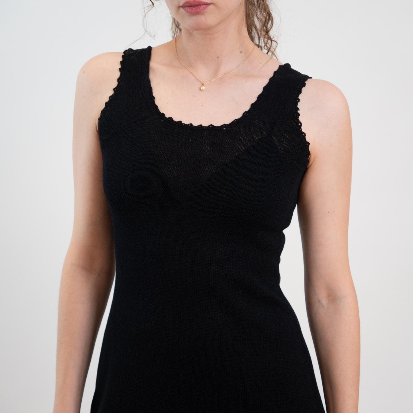Vintage 70s Black Knit Side Slit Maxi Dress - Small to Medium