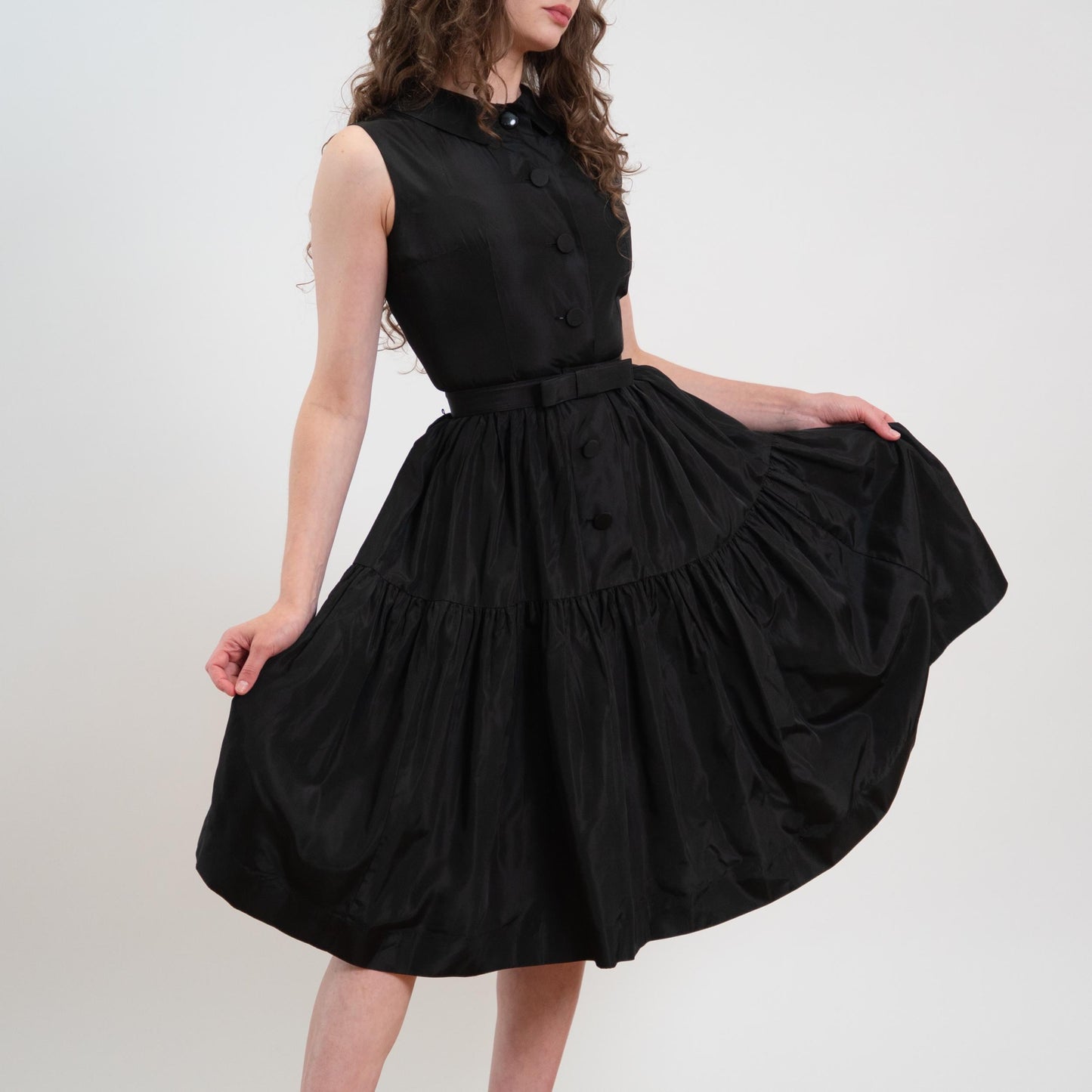 Vintage 50s Black Taffetta Fit & Flare Party Dress - Extra Small