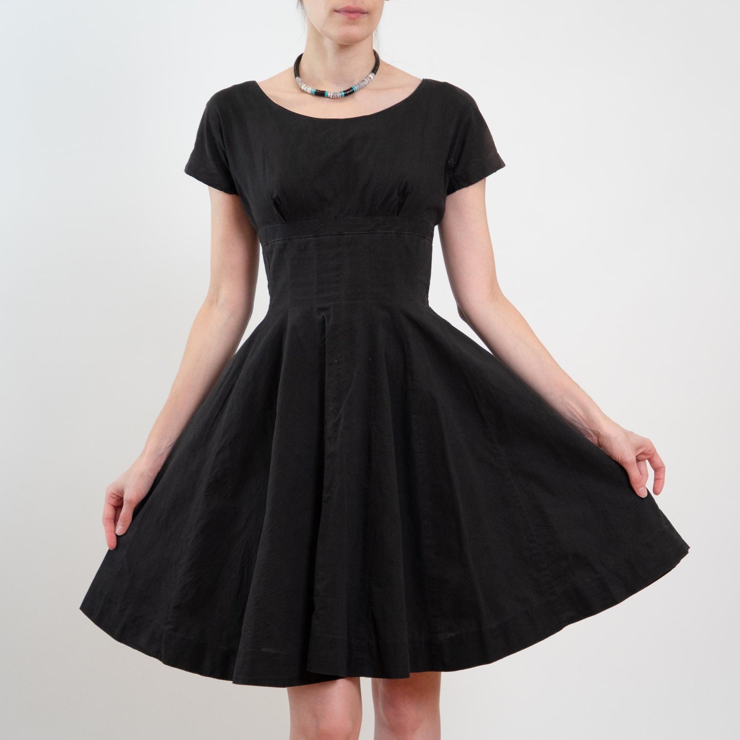 Vintage 50s Faded Black Shelf Bust Fit & Flare Dress, As Is - Extra Small