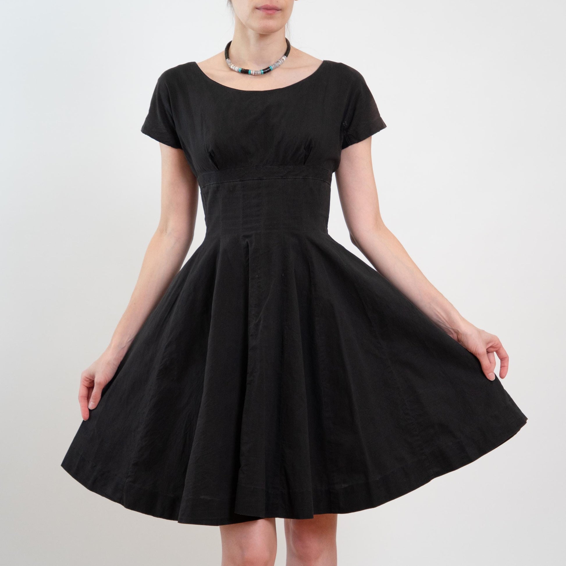 Vintage 50s Faded Black Shelf Bust Fit & Flare Dress, As Is - Extra Small