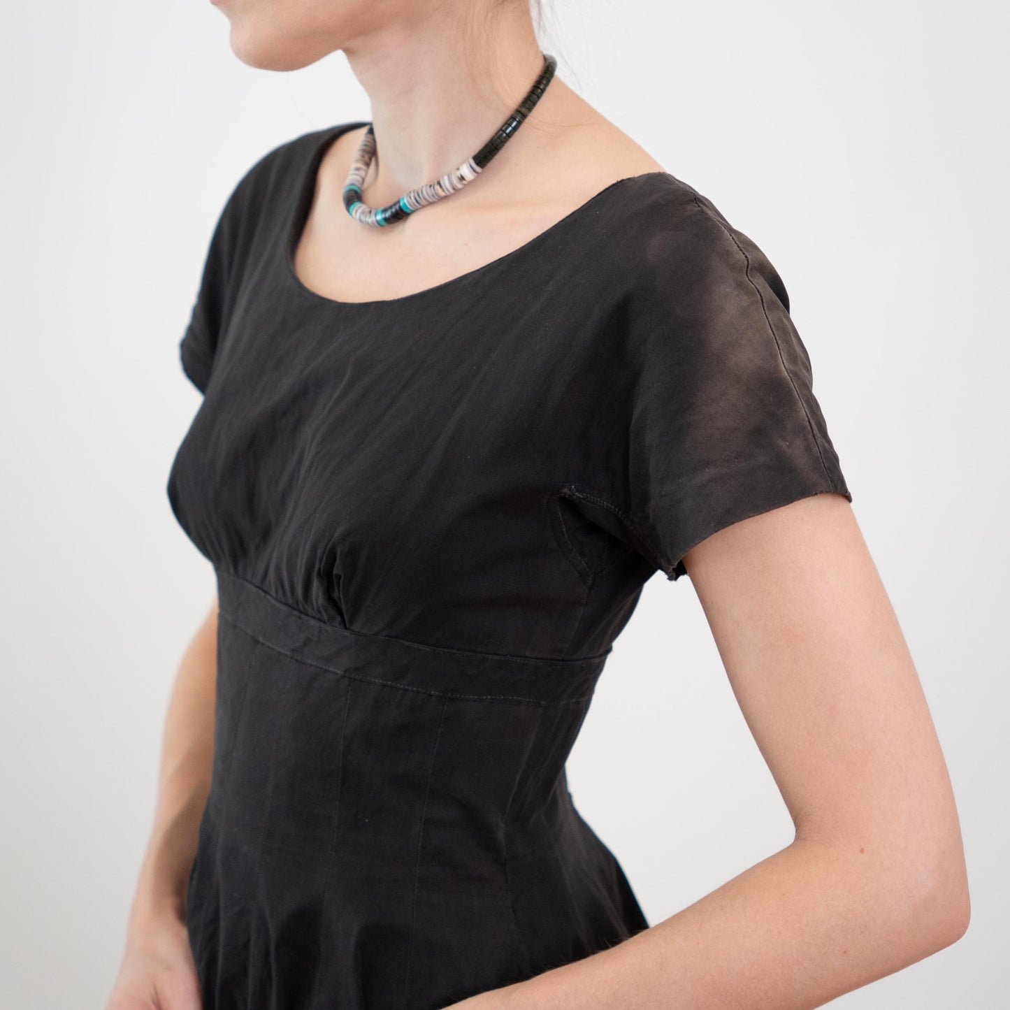 Vintage 50s Faded Black Shelf Bust Fit & Flare Dress, As Is - Extra Small
