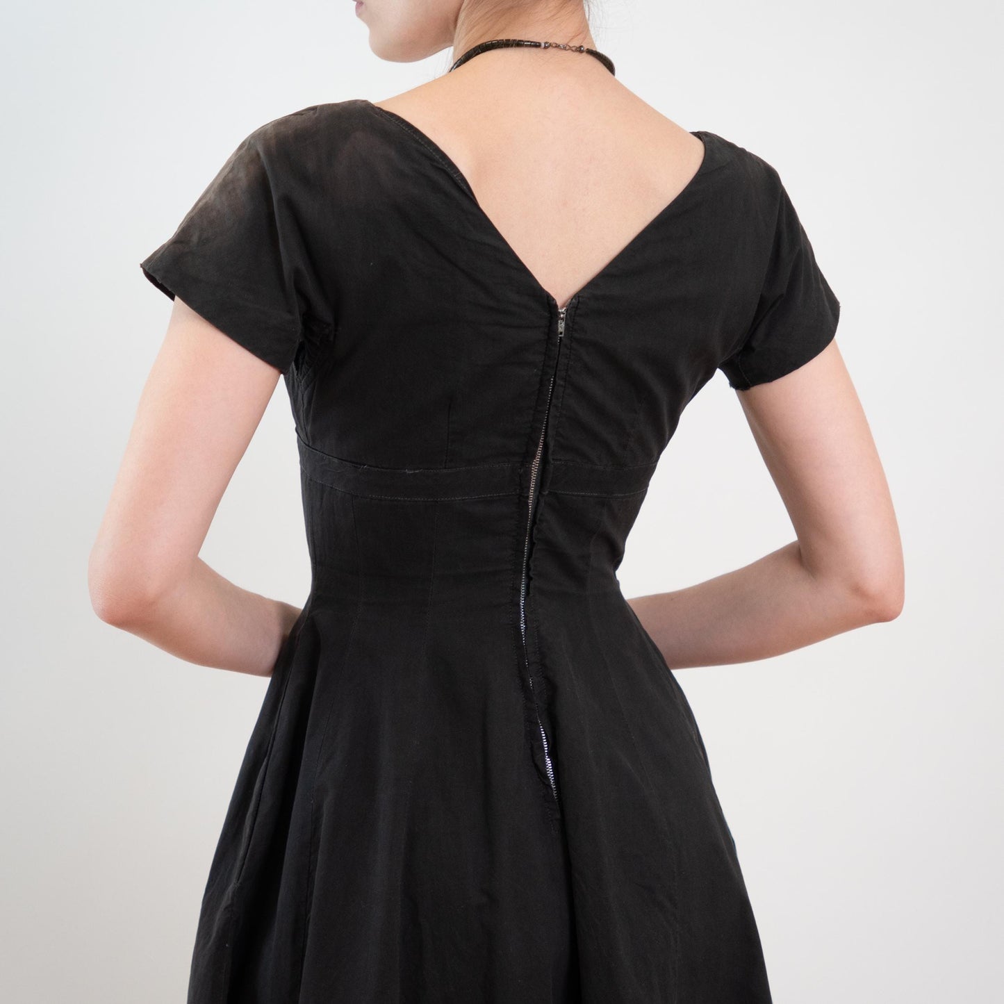 Vintage 50s Faded Black Shelf Bust Fit & Flare Dress, As Is - Extra Small