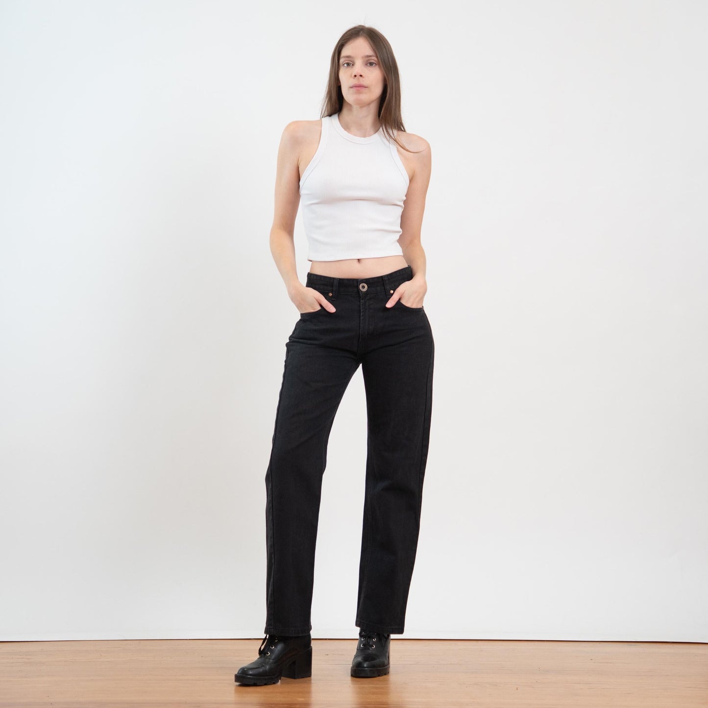 Vintage Y2K Black Mid Rise Straight Leg Jeans - 30x31