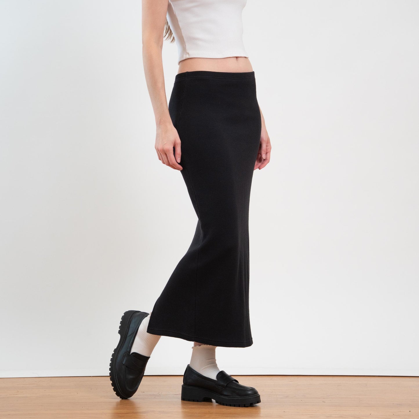90s Express Black Waffle Knit Maxi Skirt - Small