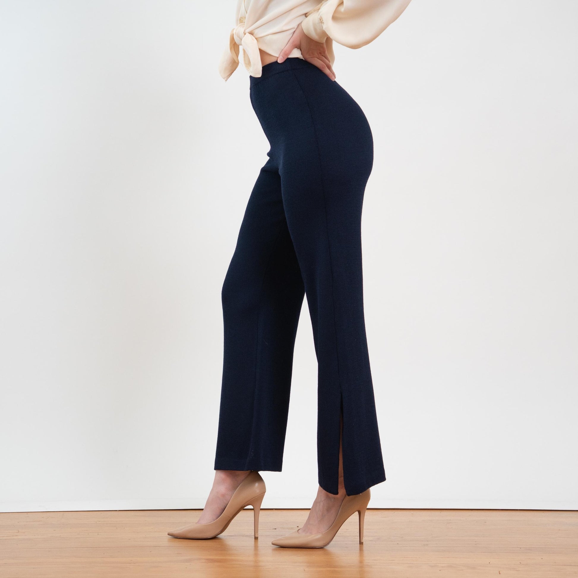 Vintage 90s St. John Midnight Blue Knit Flared Pants - Extra Small