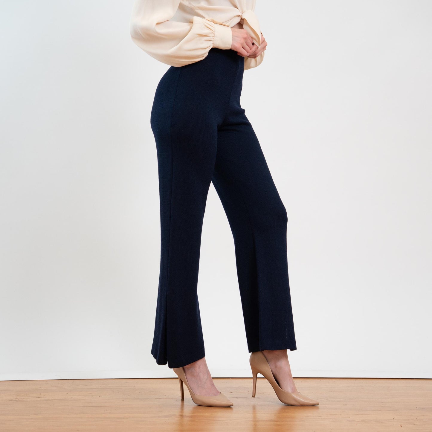 Vintage 90s St. John Midnight Blue Knit Flared Pants - Extra Small