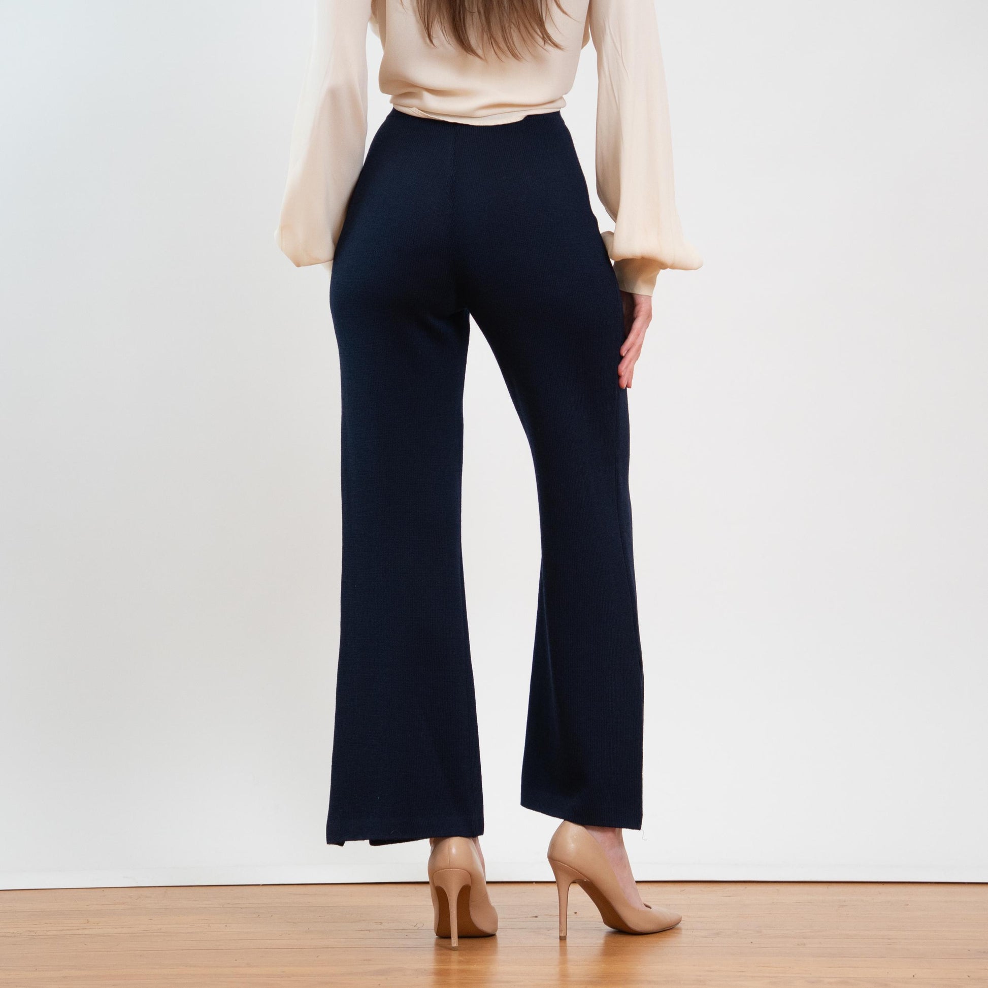 Vintage 90s St. John Midnight Blue Knit Flared Pants - Extra Small