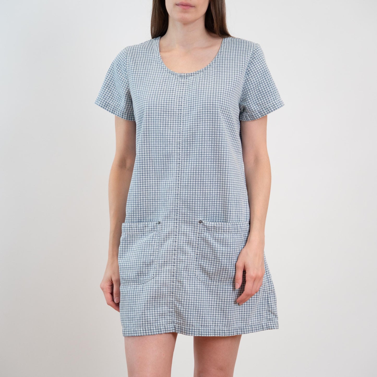 Vintage 90s Blue Gingham Mini Chore Dress - Small