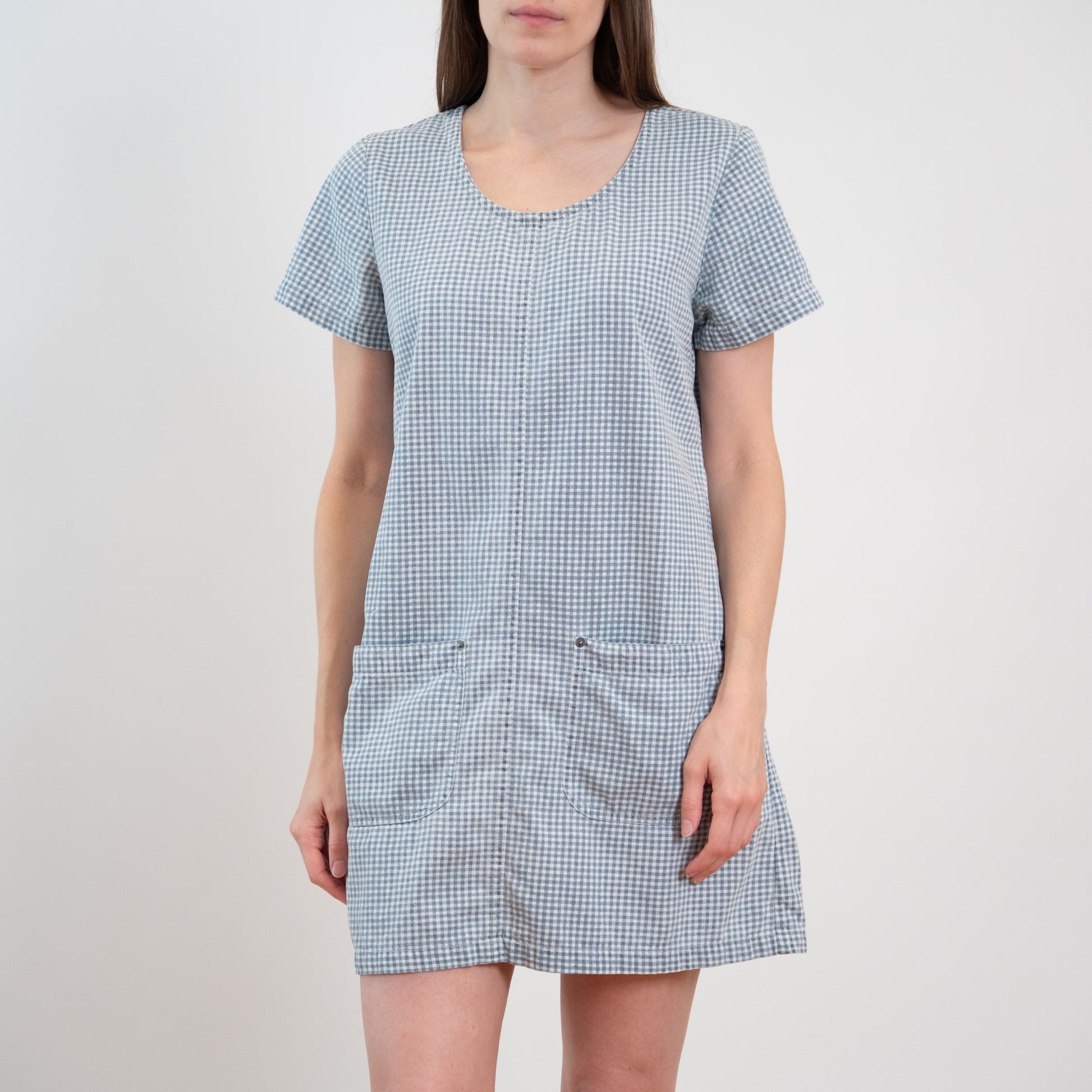 Vintage 90s Blue Gingham Mini Chore Dress - Small