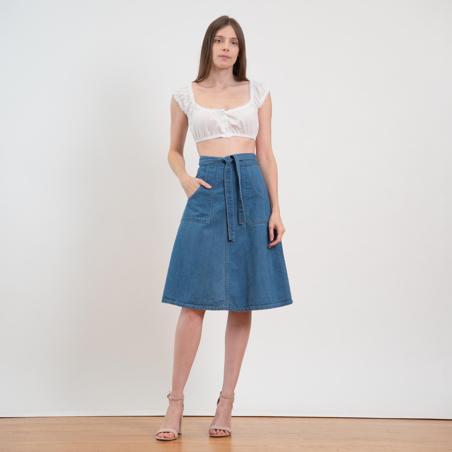 Vintage 70s Denim A-Line Wrap Skirt - XS to Small