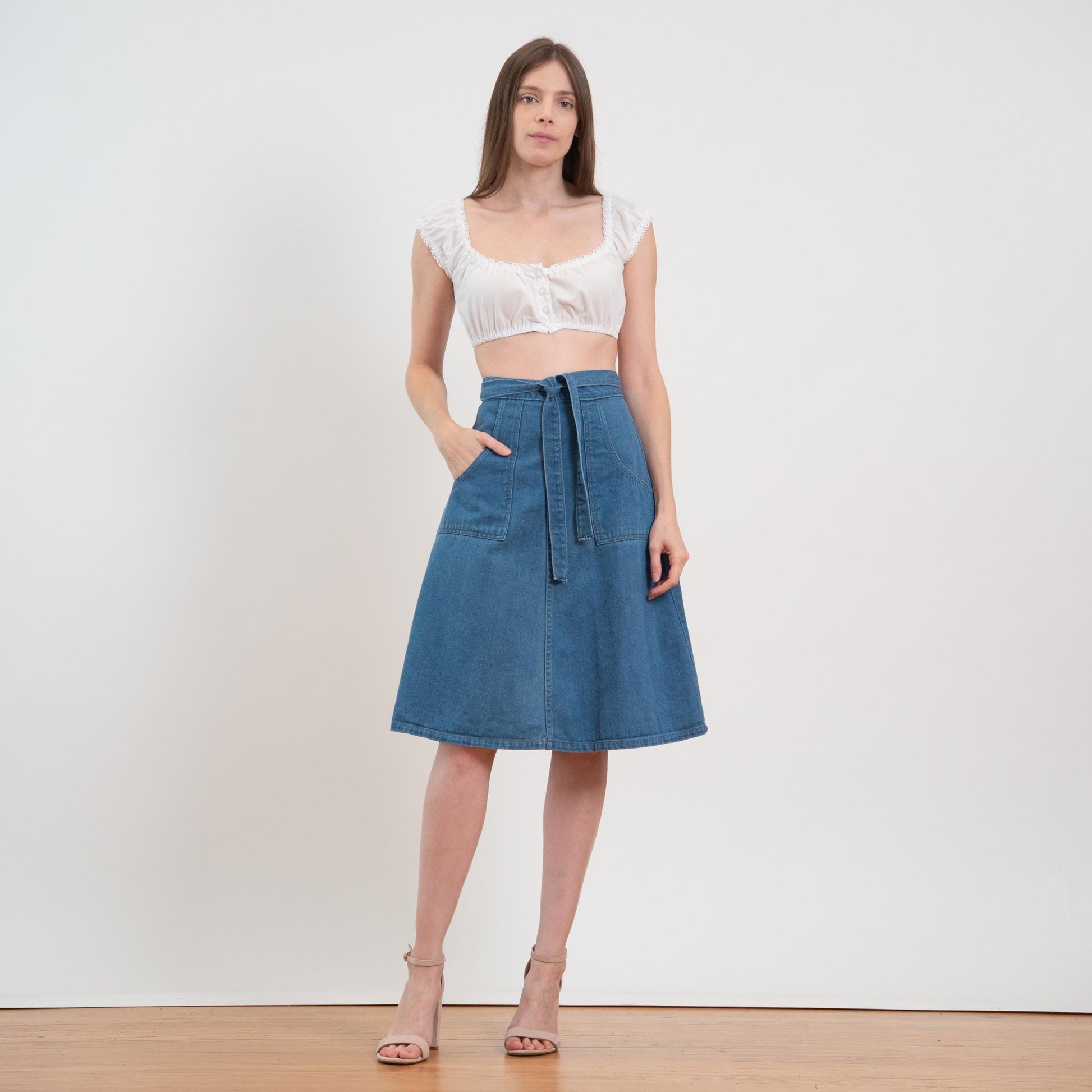 Vintage 70s Denim A-Line Wrap Skirt - XS to Small