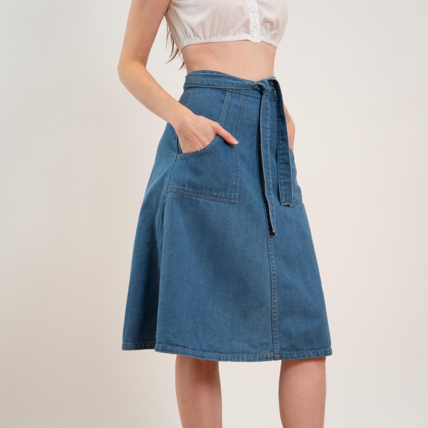 Vintage 70s Denim A-Line Wrap Skirt - XS to Small