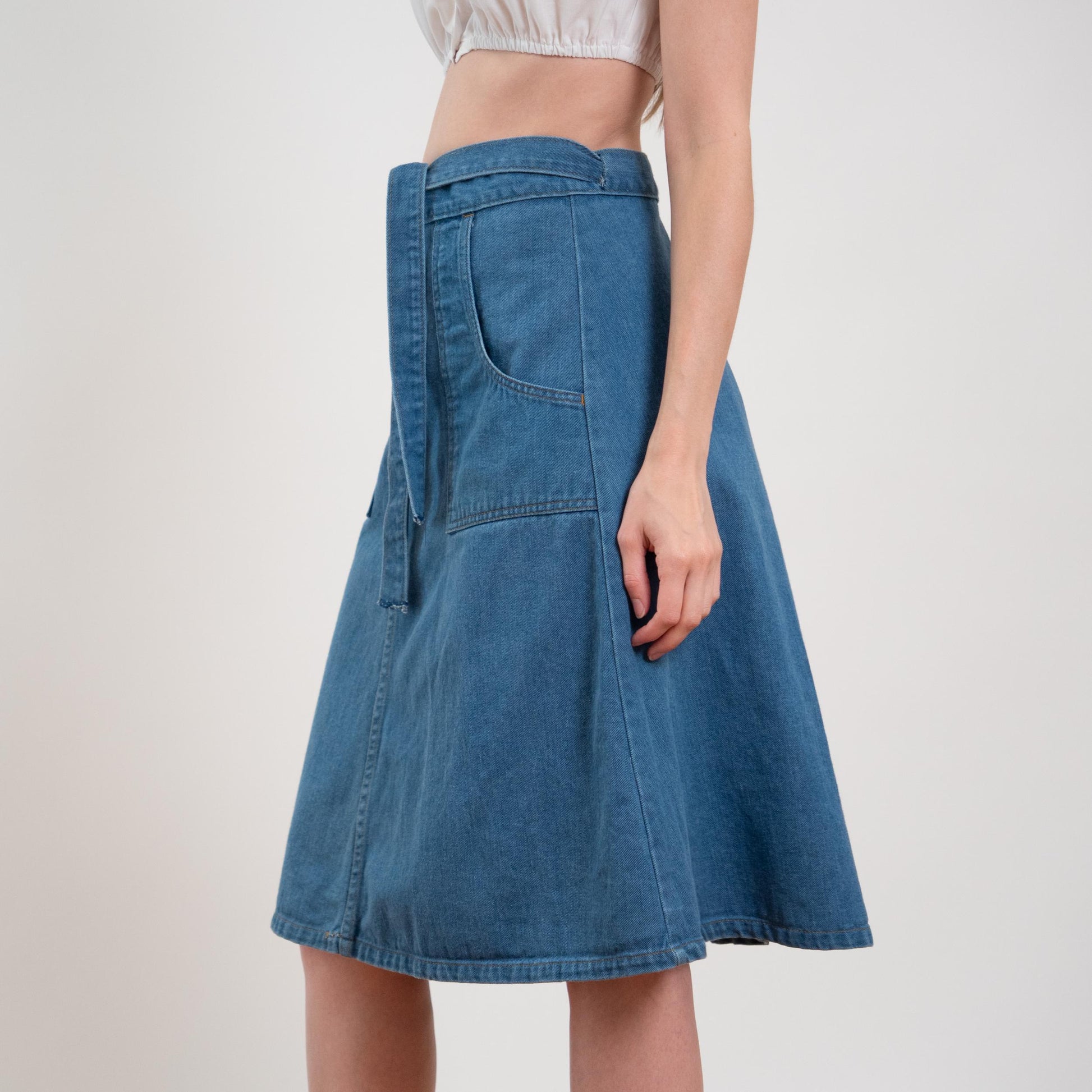 Vintage 70s Denim A-Line Wrap Skirt - XS to Small