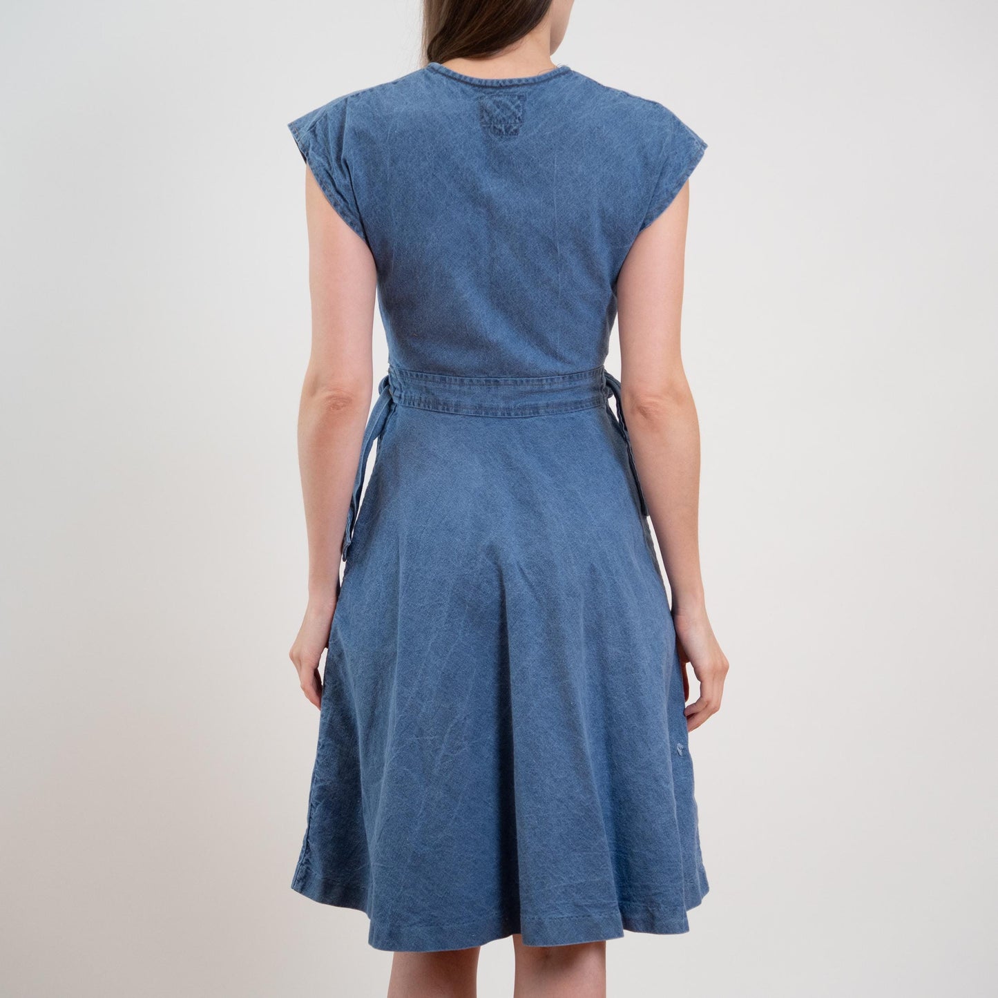 Vintage 70s Denim Midi Wrap Dress - XS to Small | Boho A-Line Cap Sleeve Dress