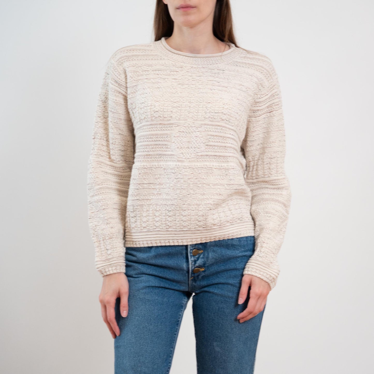 Vintage 80s Cotton Cable Knit Roll Neck Sweater - Small