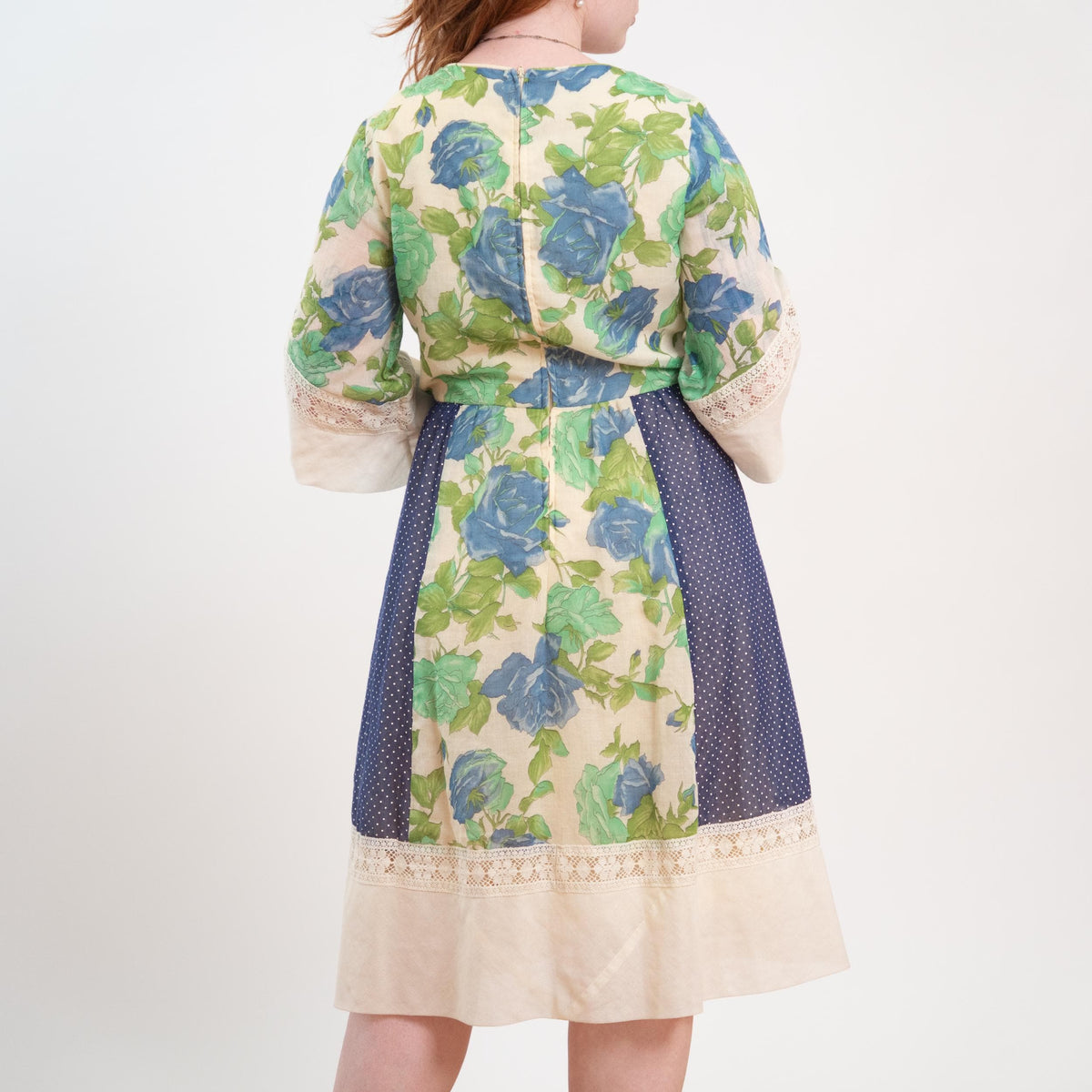 Vintage 70s Floral Patchwork Angel Sleeve Prairie Dress - Medium 