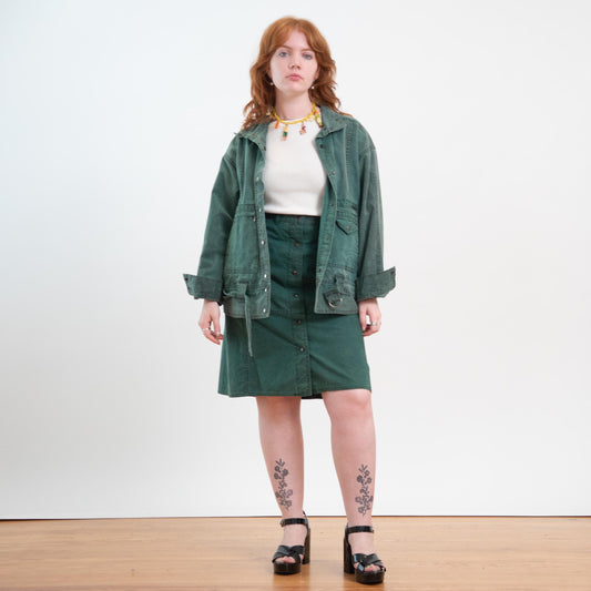 Vintage 80s Green Jean Jacket & Skirt Set - Medium to Large