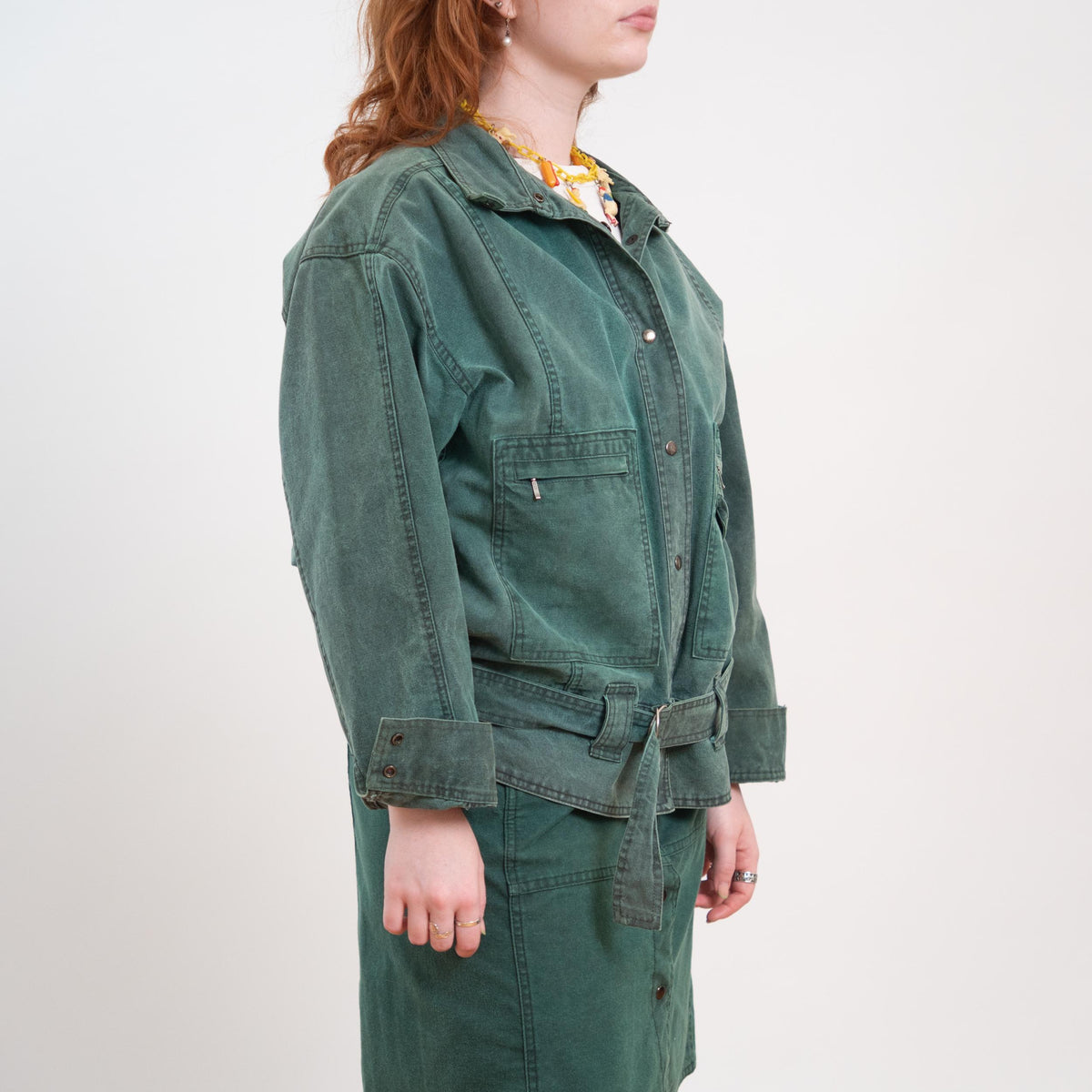 Vintage 80s Green Jean Jacket & Skirt Set - Medium to Large