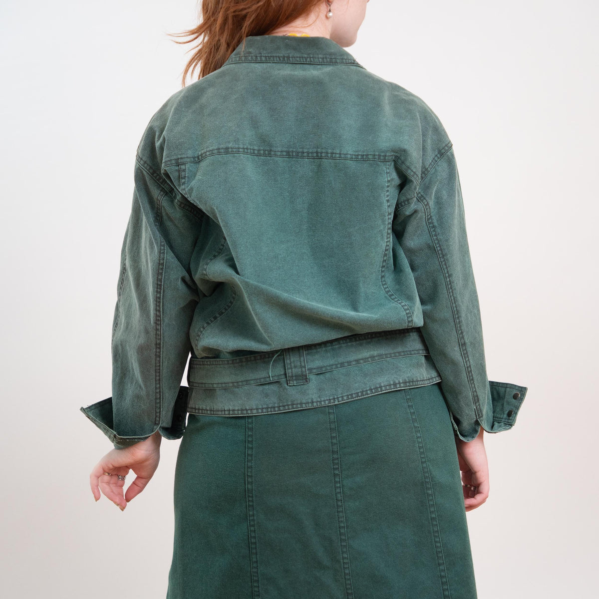 Vintage 80s Green Jean Jacket & Skirt Set - Medium to Large