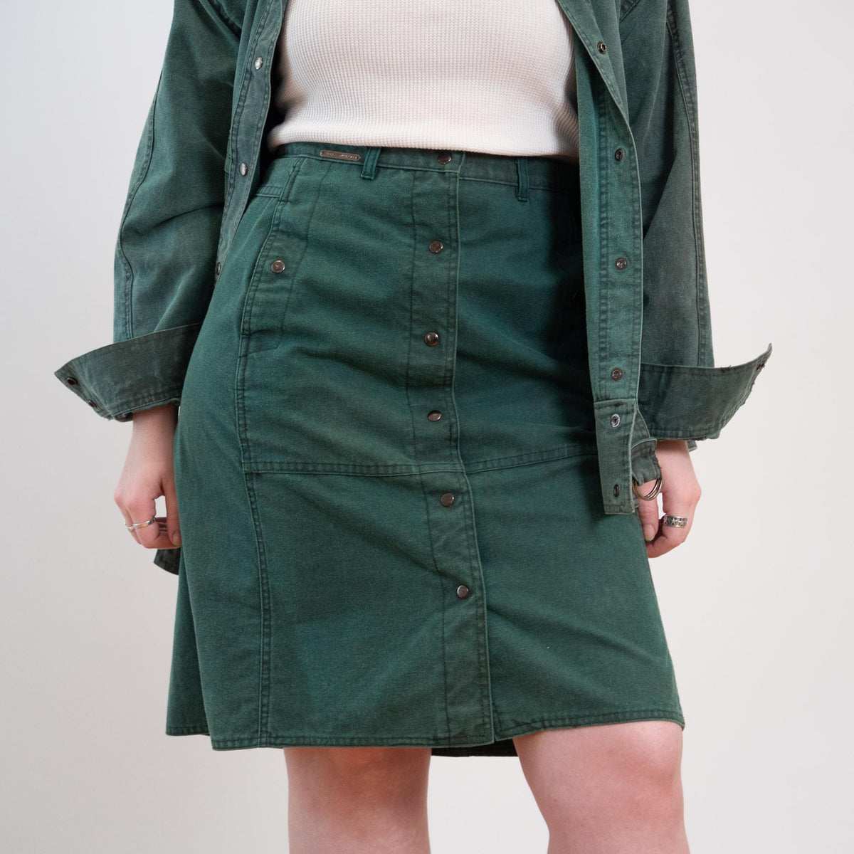 Vintage 80s Green Jean Jacket & Skirt Set - Medium to Large
