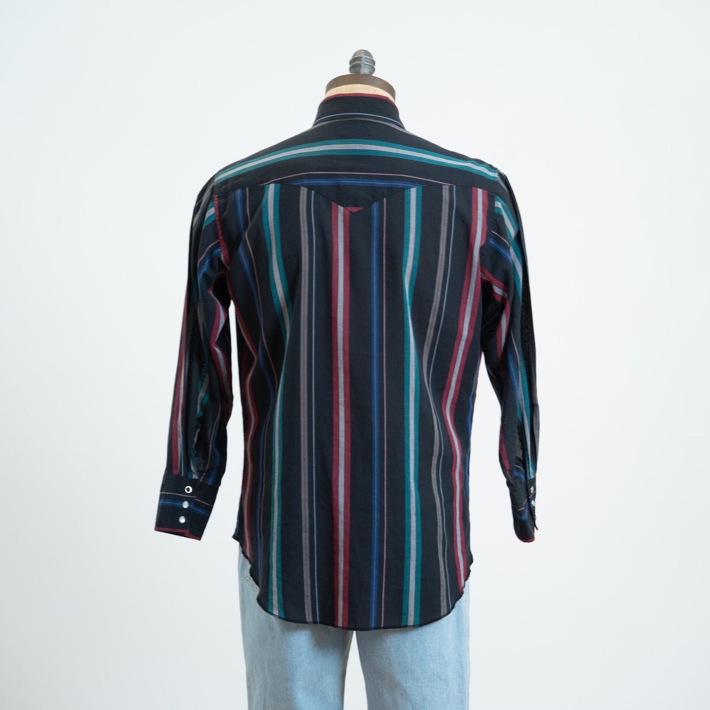 Vintage 80s Black Striped Pearl Snap Western Shirt - Large