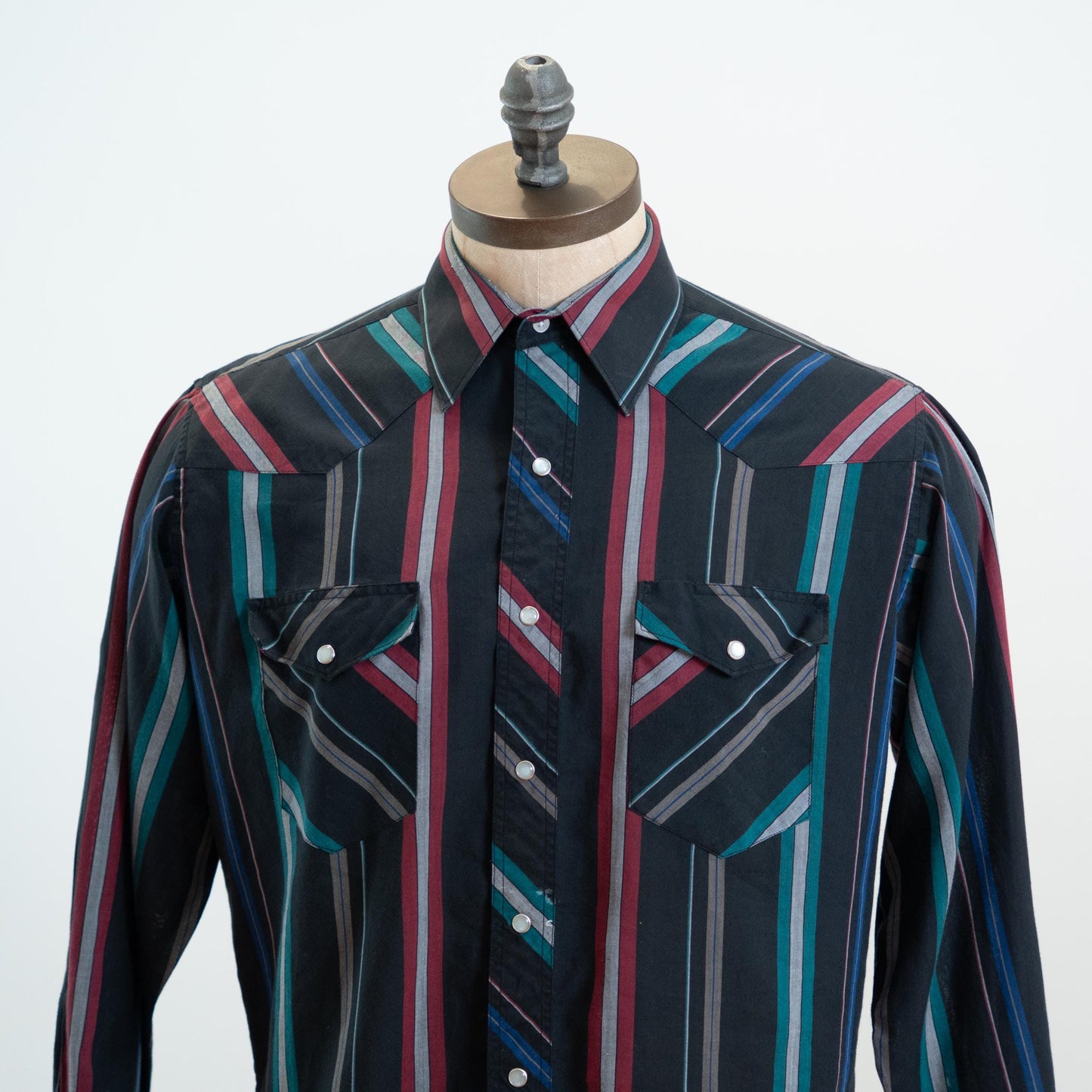 Vintage 80s Black Striped Pearl Snap Western Shirt - Large