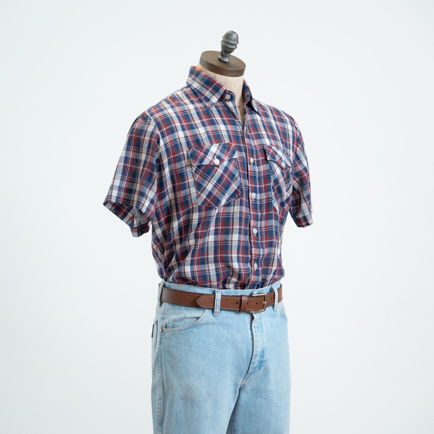 Vintage 80s Plaid Paper Thin Collared Shirt - Large