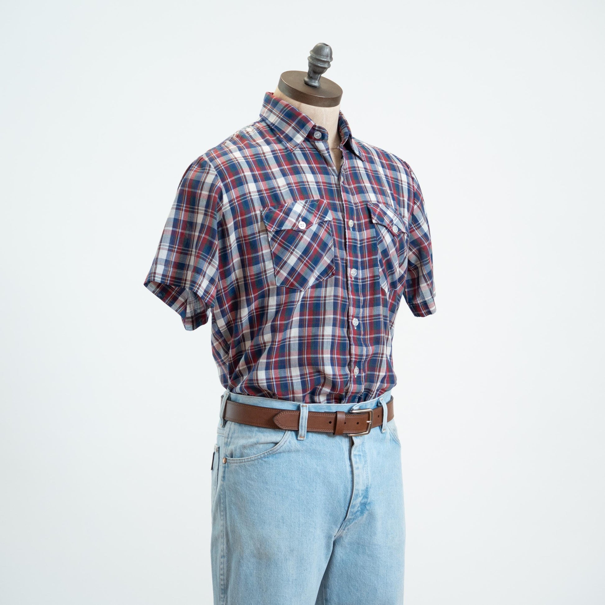 Vintage 80s Plaid Paper Thin Collared Shirt - Large