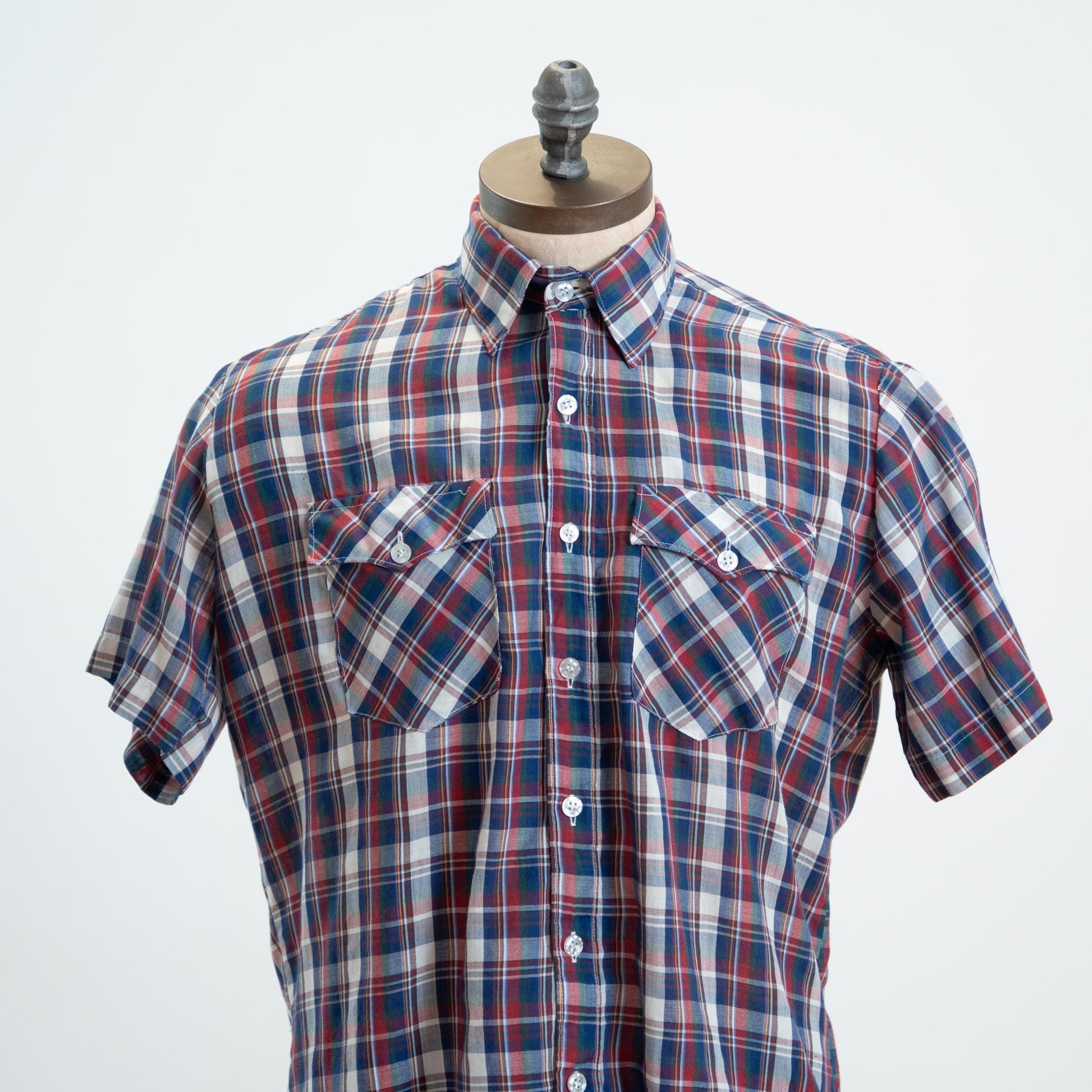 Vintage 80s Plaid Paper Thin Collared Shirt - Large