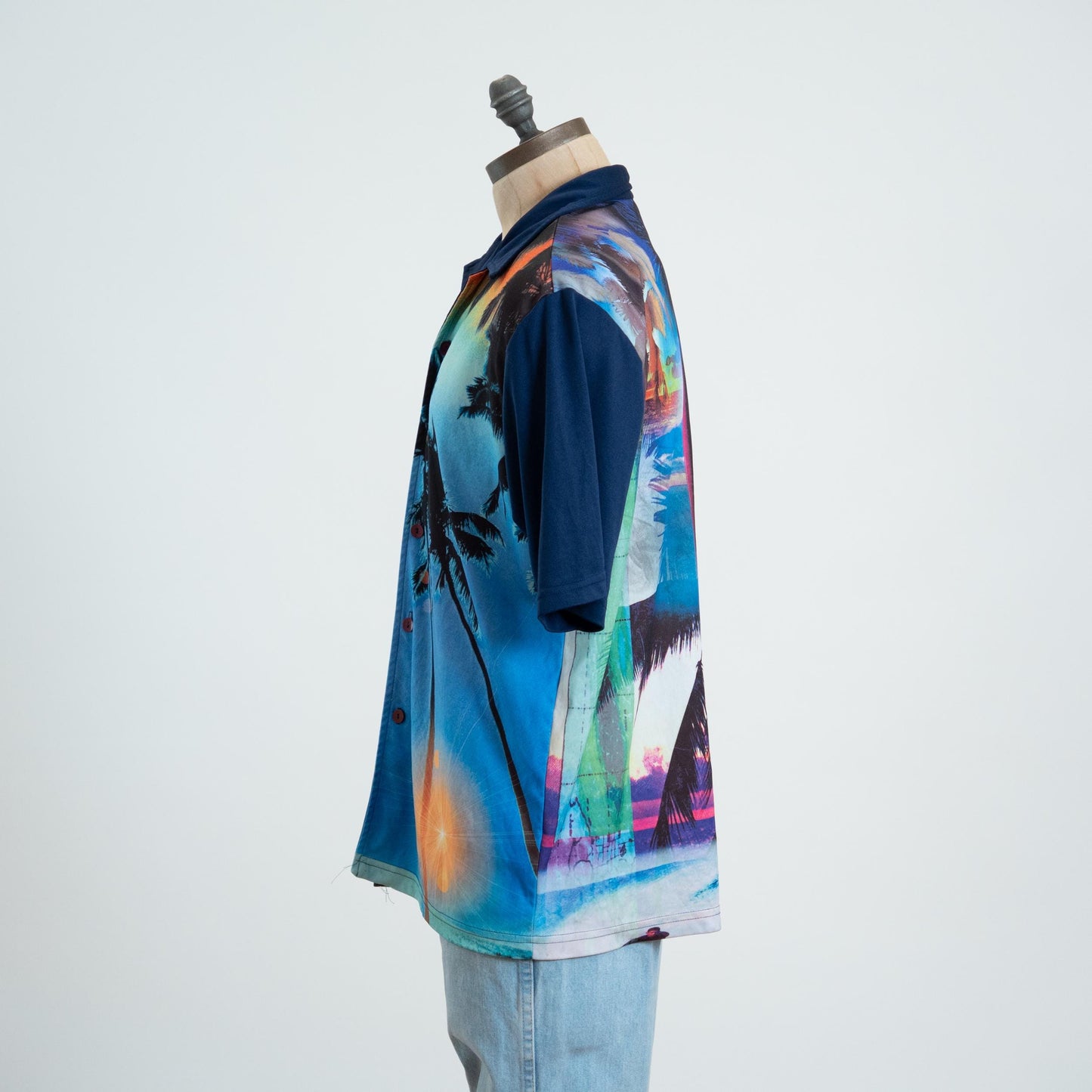 Vintage 90s Beach Sunset Surfer Photoprint Collared Shirt - Large