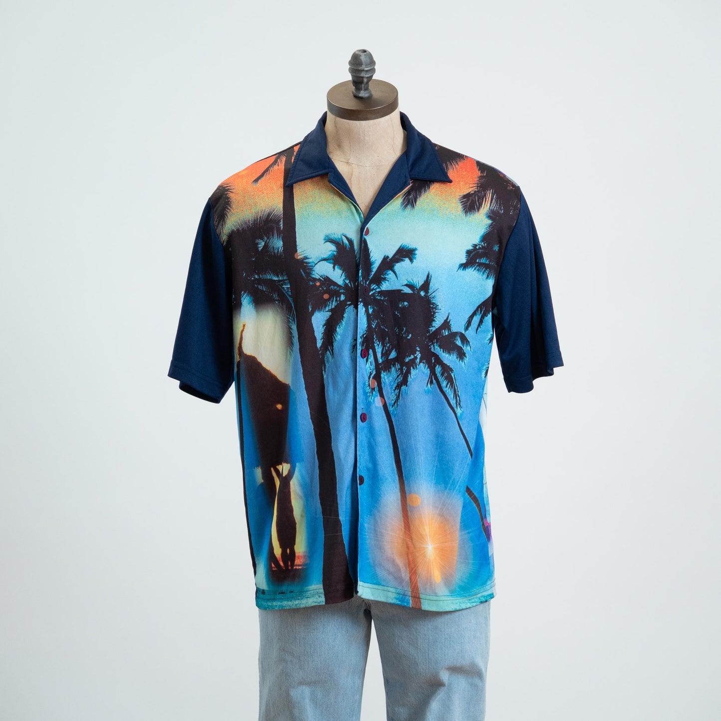 Vintage 90s Beach Sunset Surfer Photoprint Collared Shirt - Large