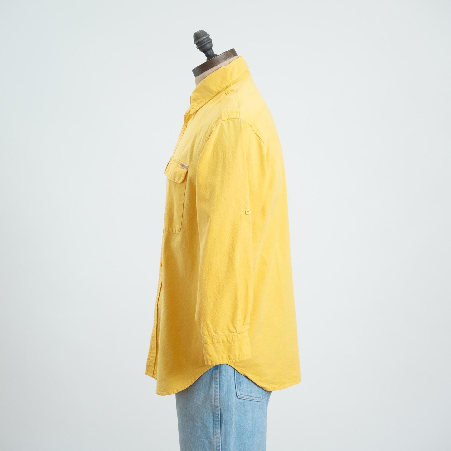 Vintage 90s Yellow Cotton Roll Tab Cuffed Sleeve Shirt - One Size