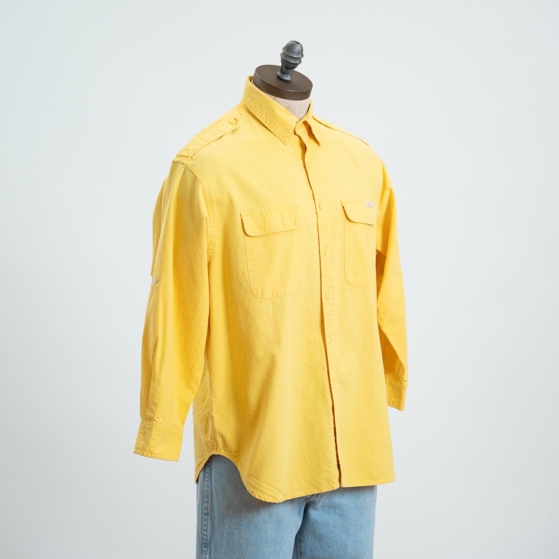 Vintage 90s Yellow Cotton Roll Tab Cuffed Sleeve Shirt - One Size
