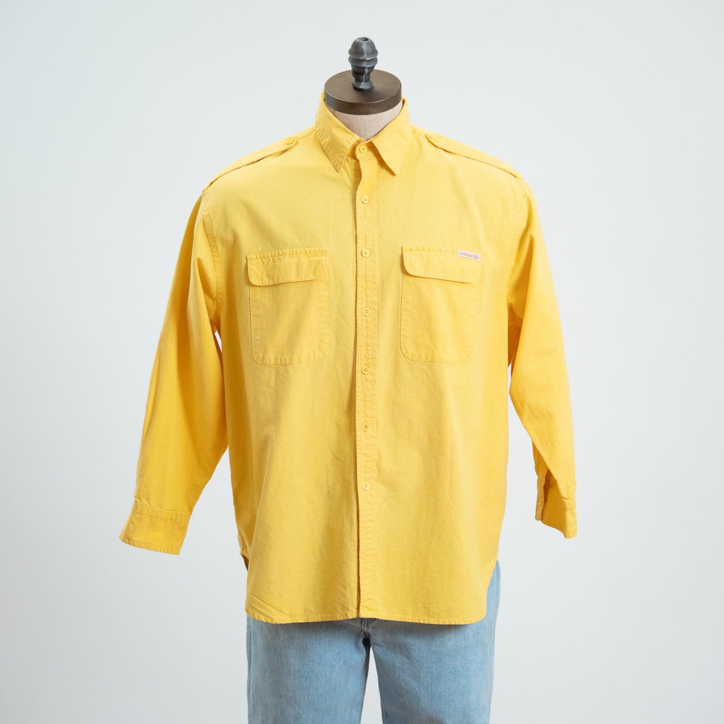 Vintage 90s Yellow Cotton Roll Tab Cuffed Sleeve Shirt - One Size